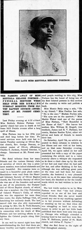 Death of Bettiola H. Forston